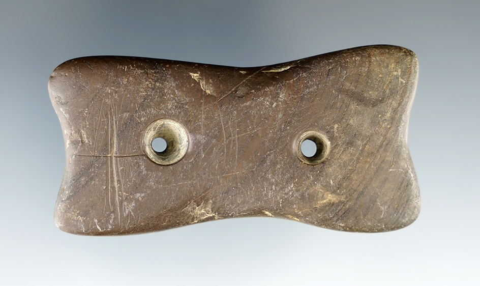 Miniature 2 9/16" Hopewell Reel Gorget with some engraving on surface found in Northern Ohio.