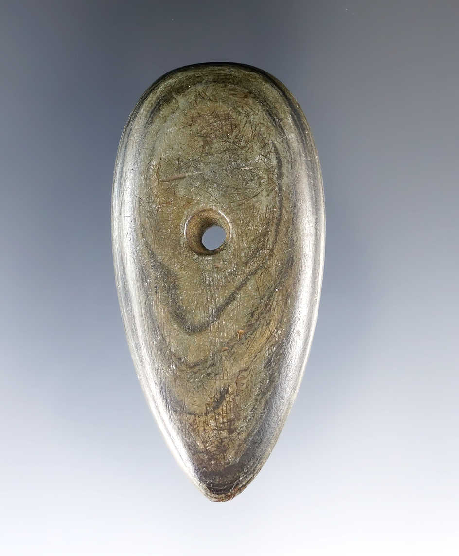 2 3/8" Woodland Teardrop Pendant - Hillsdale Co., Michigan. Ex. I.W. Robinson, Crocker, Dr. Gillium.