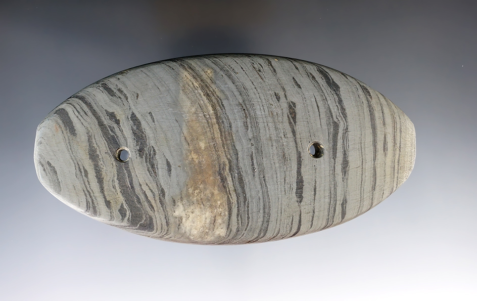 5 3/16" Adena Elliptical Gorget found in Franklin Co., Ohio. Pictured in Ohio Slate Types, page 54!