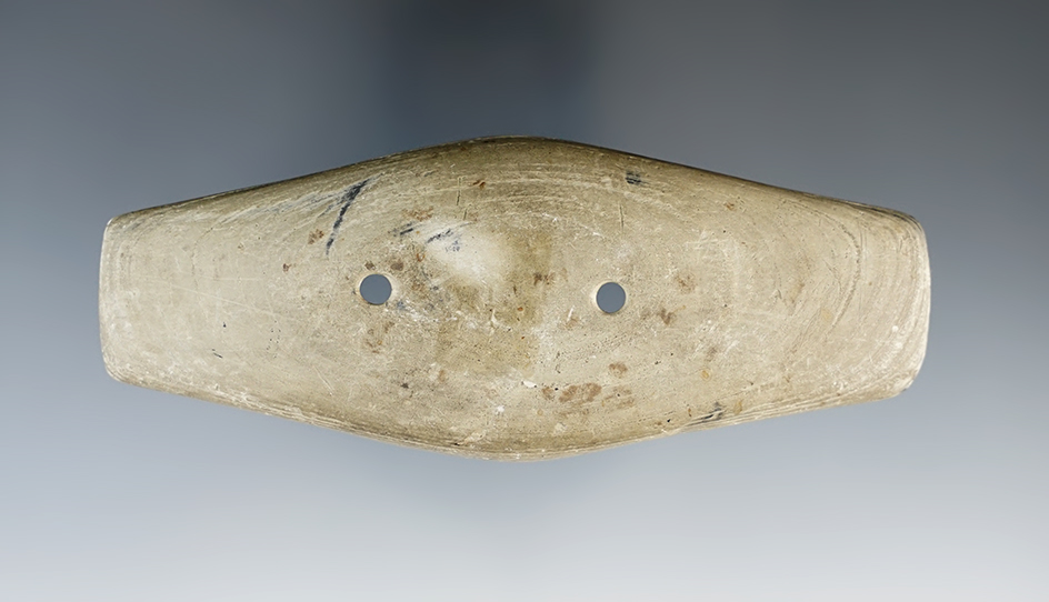 4 3/8" Hopewell Expanded Center Gorget made from heavily weathered Slate, found in Ohio. Pictured!