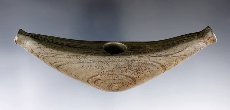 5 3/8" Archaic Knobbed Crescent Bannerstone found in Florence Twp., Williams Co., Ohio. Pictured!