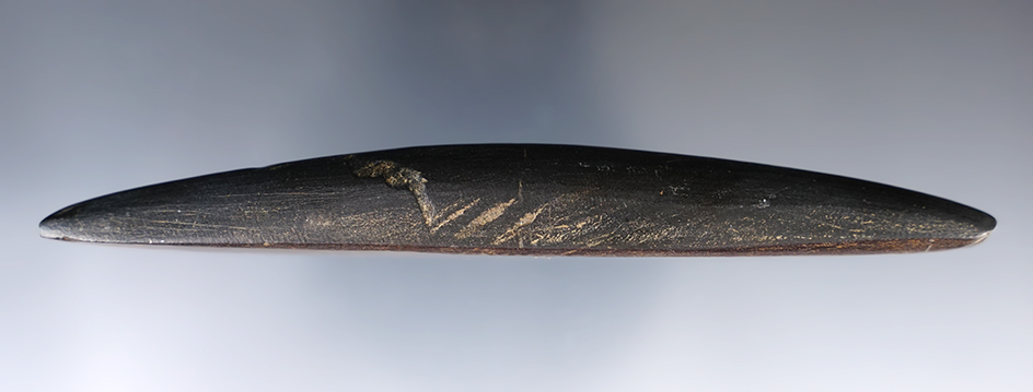 6 3/8" Archaic Bar Weight made from black Slate. Found in Lucas Co., Ohio. Ex. Eugene Hirzel Collect