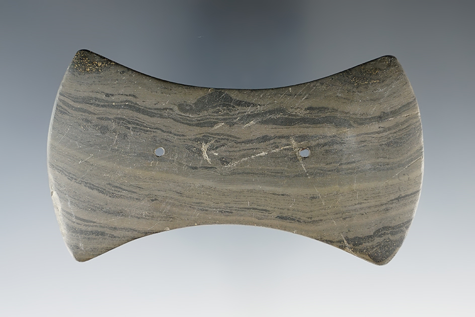 3 7/8" Adena Bi-Concave Gorget found by "Slim" Gardner in 1900 on the Gardner Farm,Ohio.