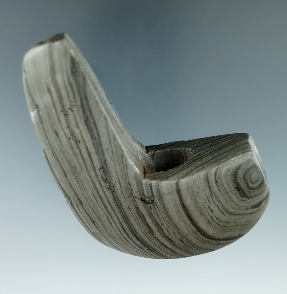 3 1/4" Late Archaic Geniculate Bannerstone - Hardin Co., Ohio. Pictured in Slate Types, page 86