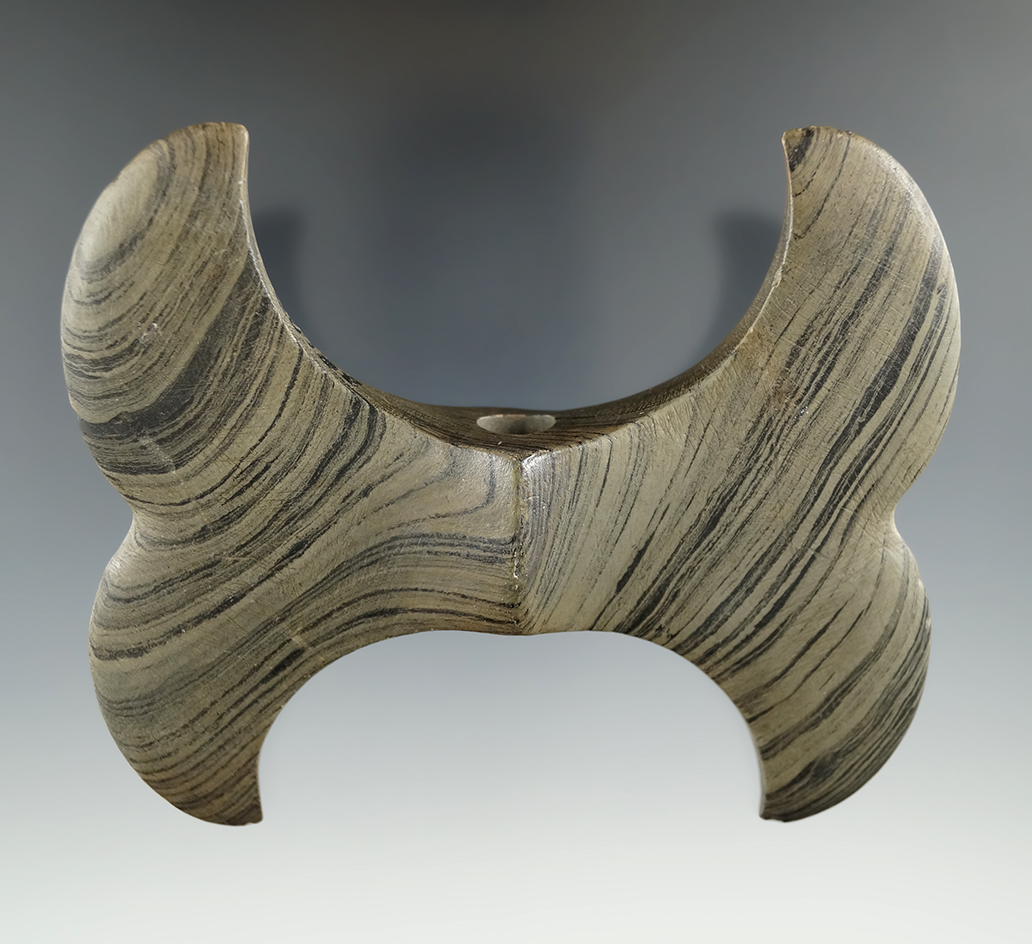 4 7/16" Archaic Double Crescent Bannerstone found in Eaton Co., Michigan. Pictured.