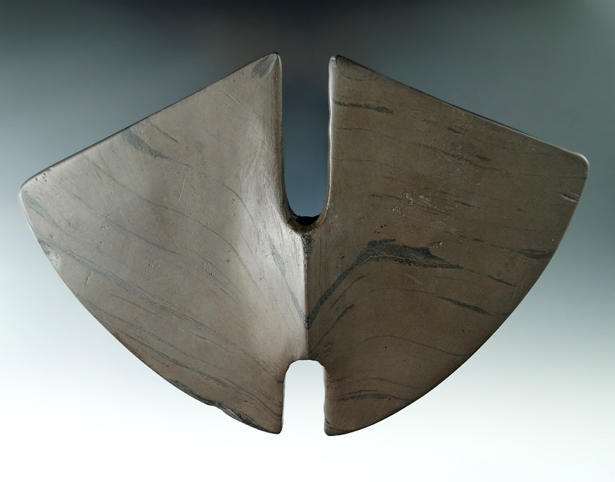 Sale highlight! 6 3/4" Archaic Wing Bannerstone found in German Twp., Auglaize Co., Ohio. Pictured!