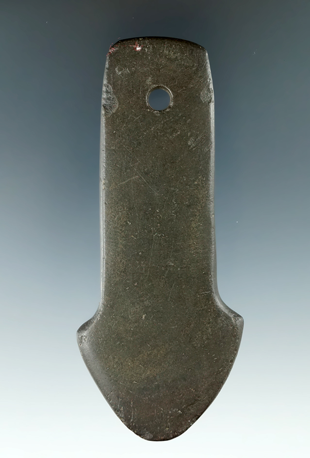 4 1/16" Adena Shovel Pendant made from brown Slate, found in Berrien Co., Michigan.
