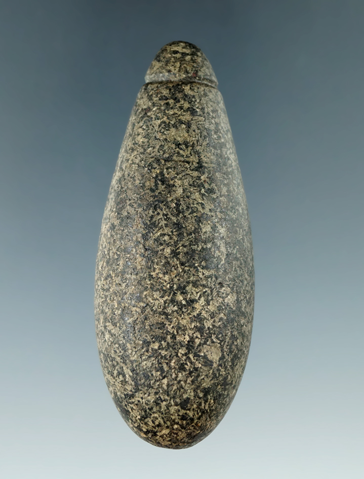 2 3/4" Archaic Grooved Plummet made from Granite. Found near Berlin Heights, Berlin Twp., Erie Co.,