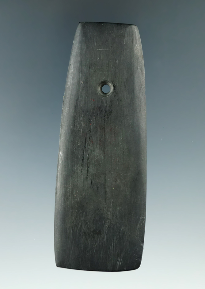 3 13/16" Hopewell Trapezoidal Pendant found in or near Peru, Peru Twp., Miami Co., Indiana.