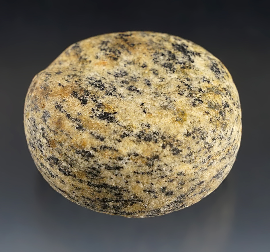 2 1/4" dimpled Discoidal found in South Carolina made from Gneiss in very nice condition. 