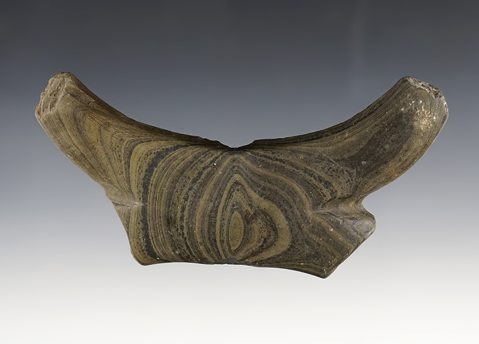 Nice 5 1/16" wide Double Crescent Bannerstone that was anciently salvaged.