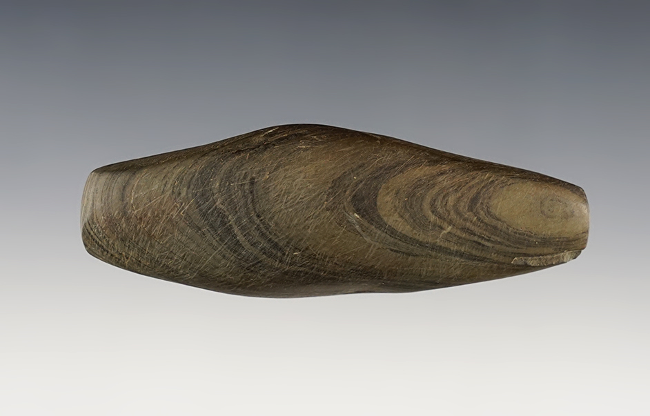 3 13/16" undrilled Adena Expanded Center Gorget found in Williams Co., Ohio. 