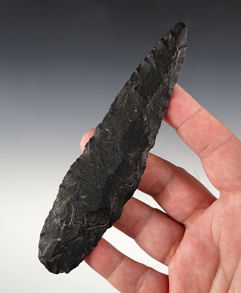 5 13/16" Stemmed Knife found by Dusty Rhoades in Oregon and made from Basalt. COA