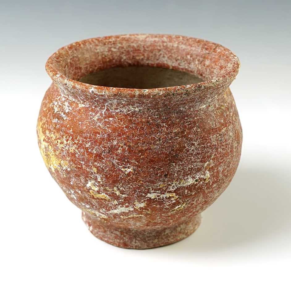 3 3/4" tall x 4" wide Ban Chiang Pottery Vessel in solid condition. Circa 900-300 B.C. Thailand.