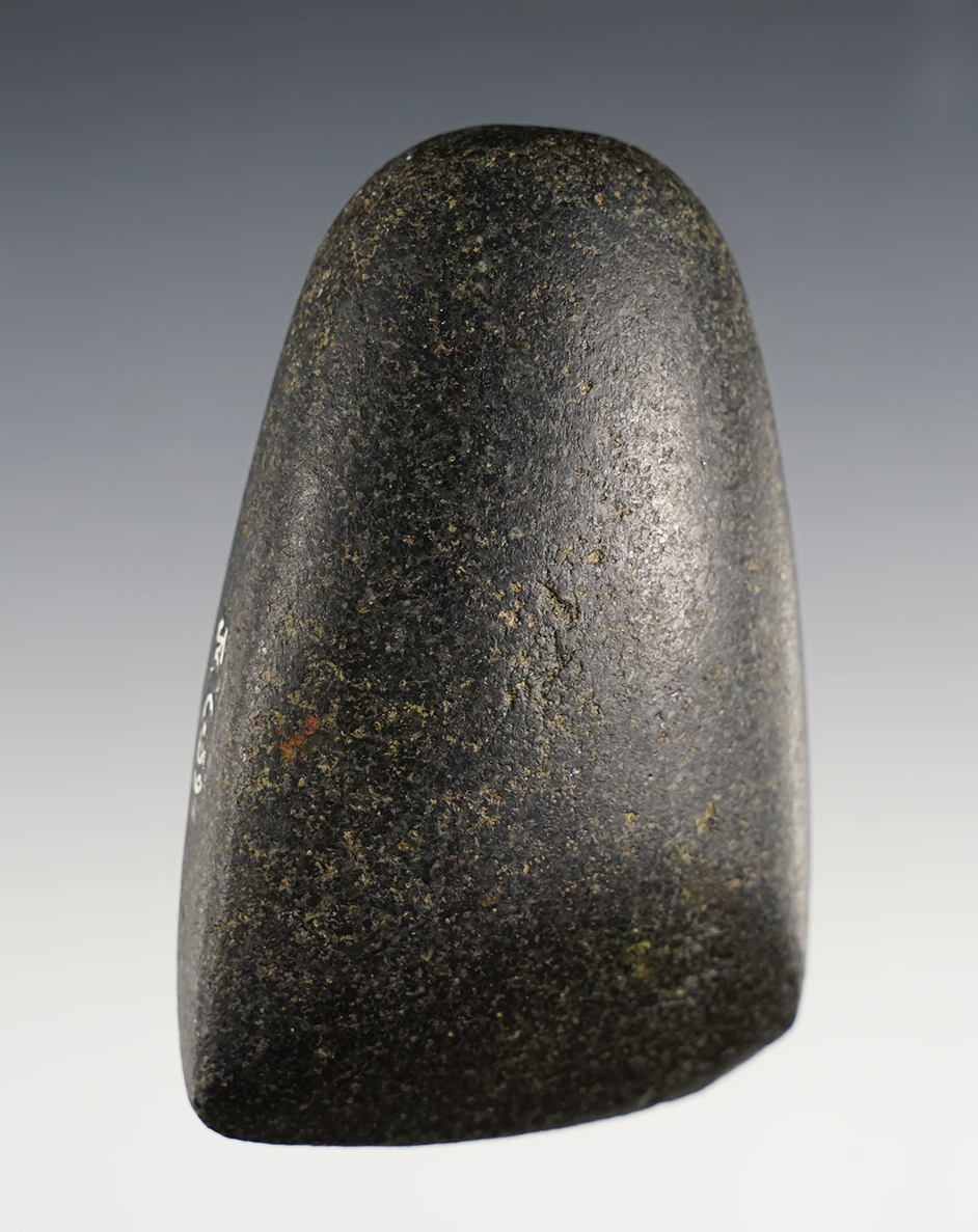 3 3/8" Celt made from beautifully polished diorite recovered at the Cambell site by Joe Holley. Ex. Joe Macik.