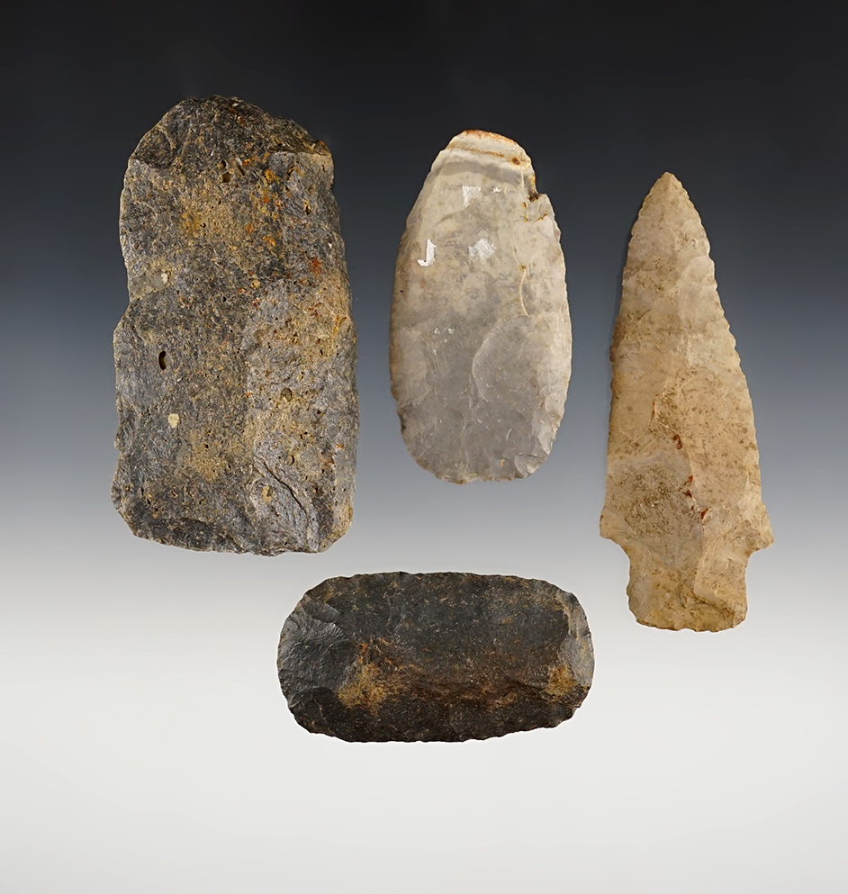 Set of 4 tools and 1 point found in Limestone Co., Alabama. Ex. Don Fleming. 