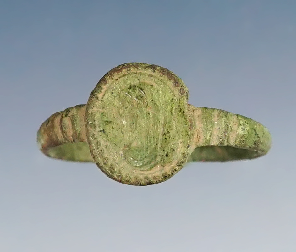 1 13/16" Trade Ring with Mother Mary Insignia. White Springs Site, Geneva, New York. 