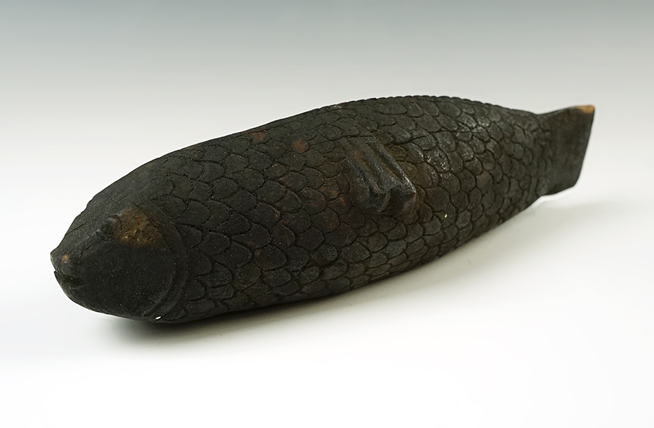 Large Vintage 8 1/2" long carved wood figure depicting a fish. Cultural affiliation unknown.