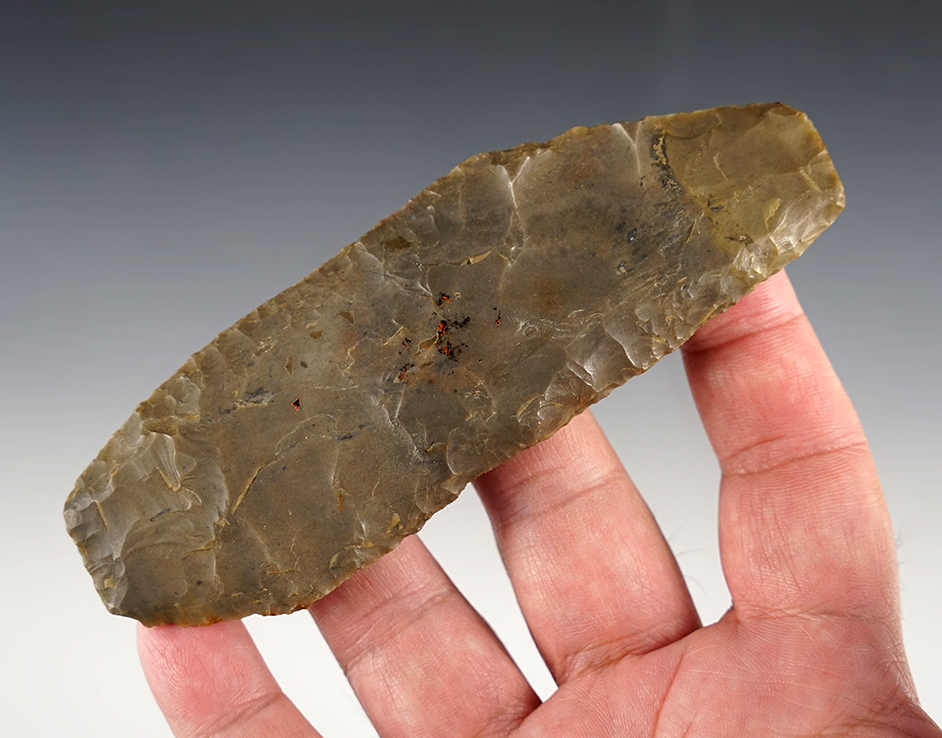 Fine 4 7/8" Paleo Square Knife - patinated Hornstone with excellent flaking. Kentucky.