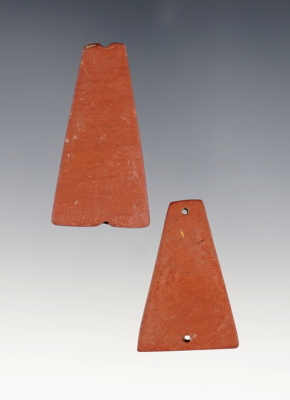 Nice pair of Trapezoidal Catlinite Beads, 1double drilled straight down and 1 micro drilled