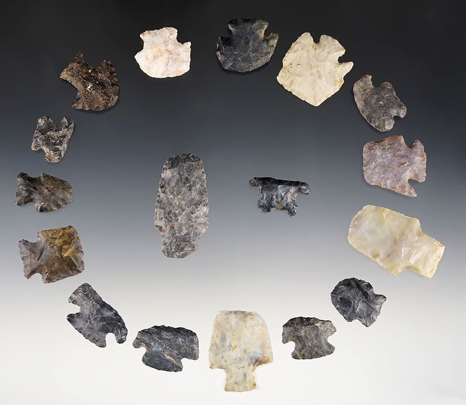 Set of 17 Ohio Hafted Scrapers, largest is 1 1/2".