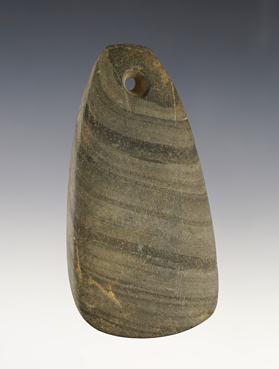 3 5/16" Pendant made from green and black Banded Slate. Found in Warren Co., Indiana. 