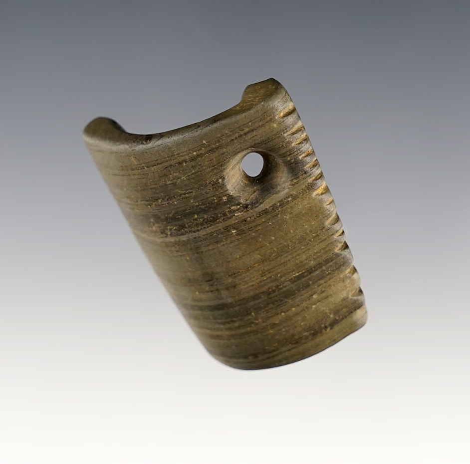 1 1/2" Salvaged Panel Bannerstone drilled with one suspension hole and tally marks. 