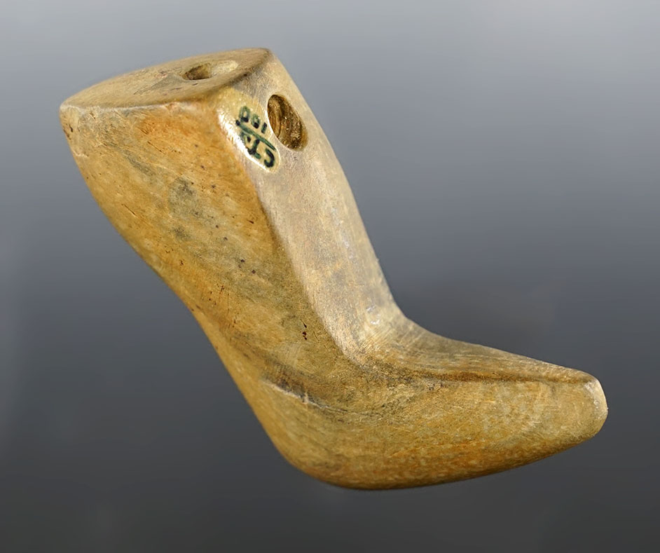 2 1/8" Salvaged Birdstone Head - green and black Banded Slate. Ohio. Davis G-10 COA. 