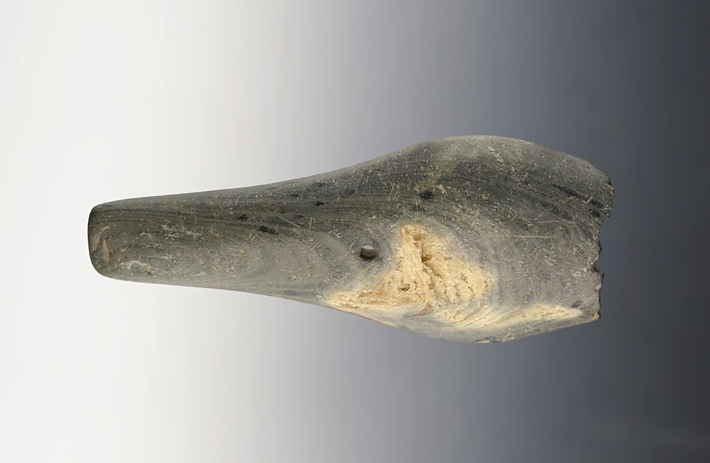 3 1/2" Expanded Center Gorget - anciently broken near the second hole. 