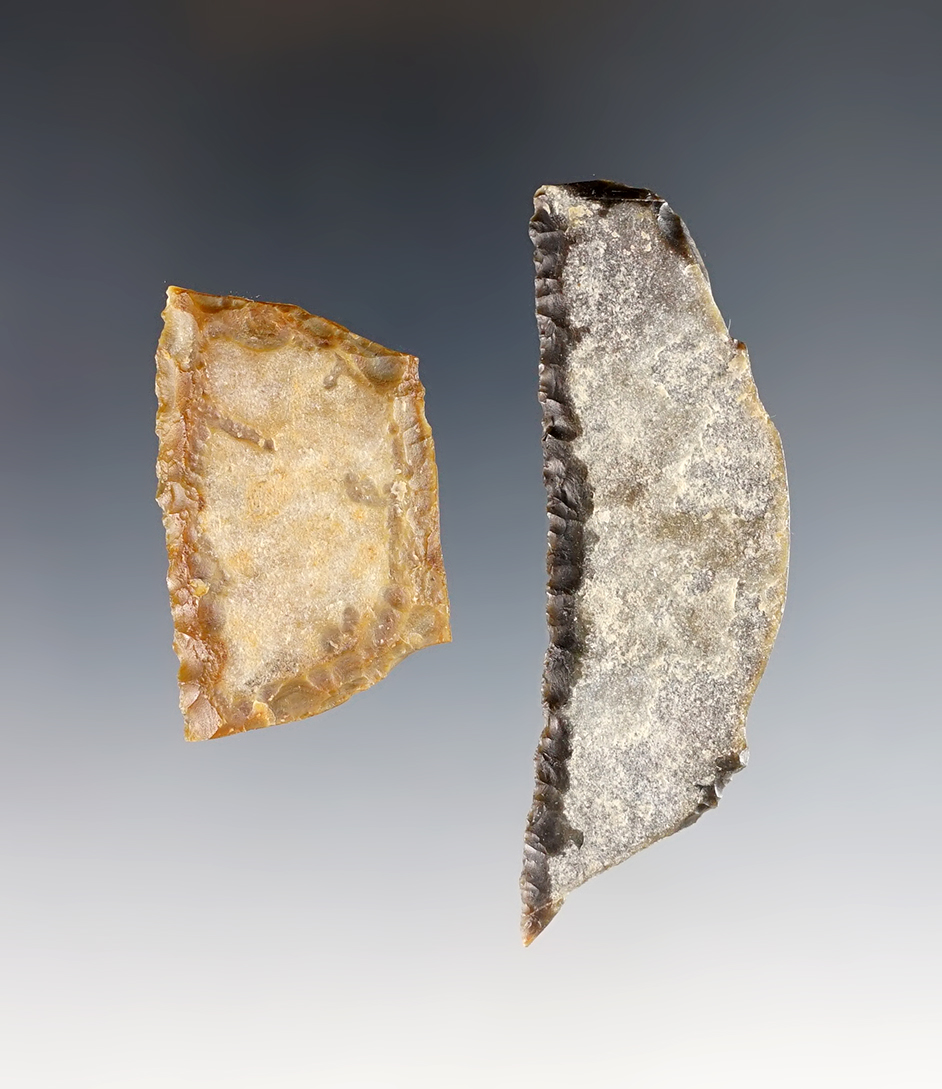 Very unique pair of thin Sheet Agate Knives recovered in Nevada. Largest is 2 3/4".