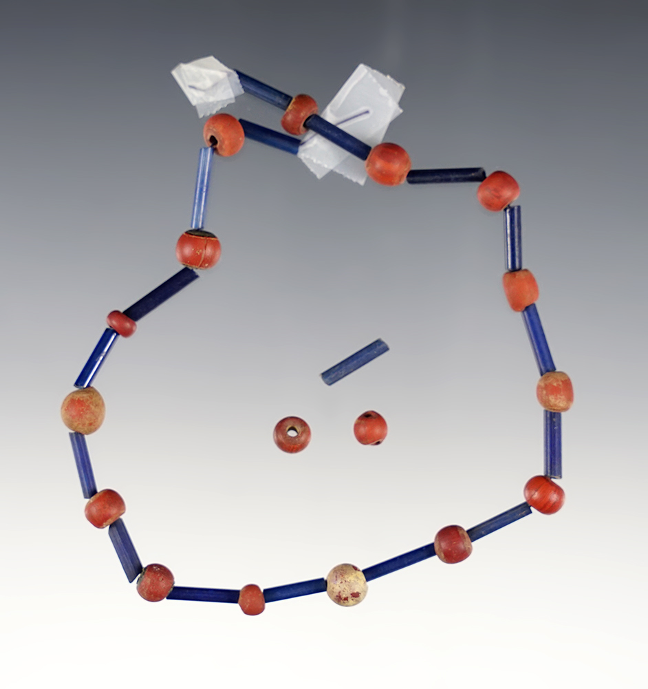  11" Strand of blue Straws and Redwood Rounds.  White Springs Site in Geneva, New York. 