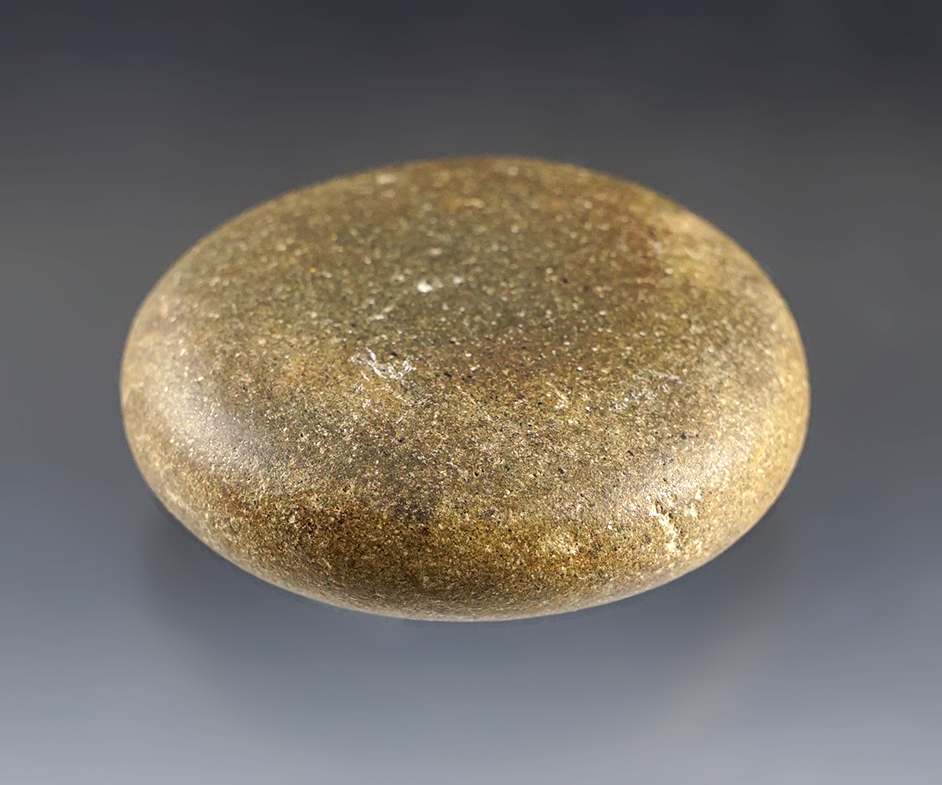 2 3/16" Biscuit Discoidal made from Hardstone. Found in Champaign, Illinois. 