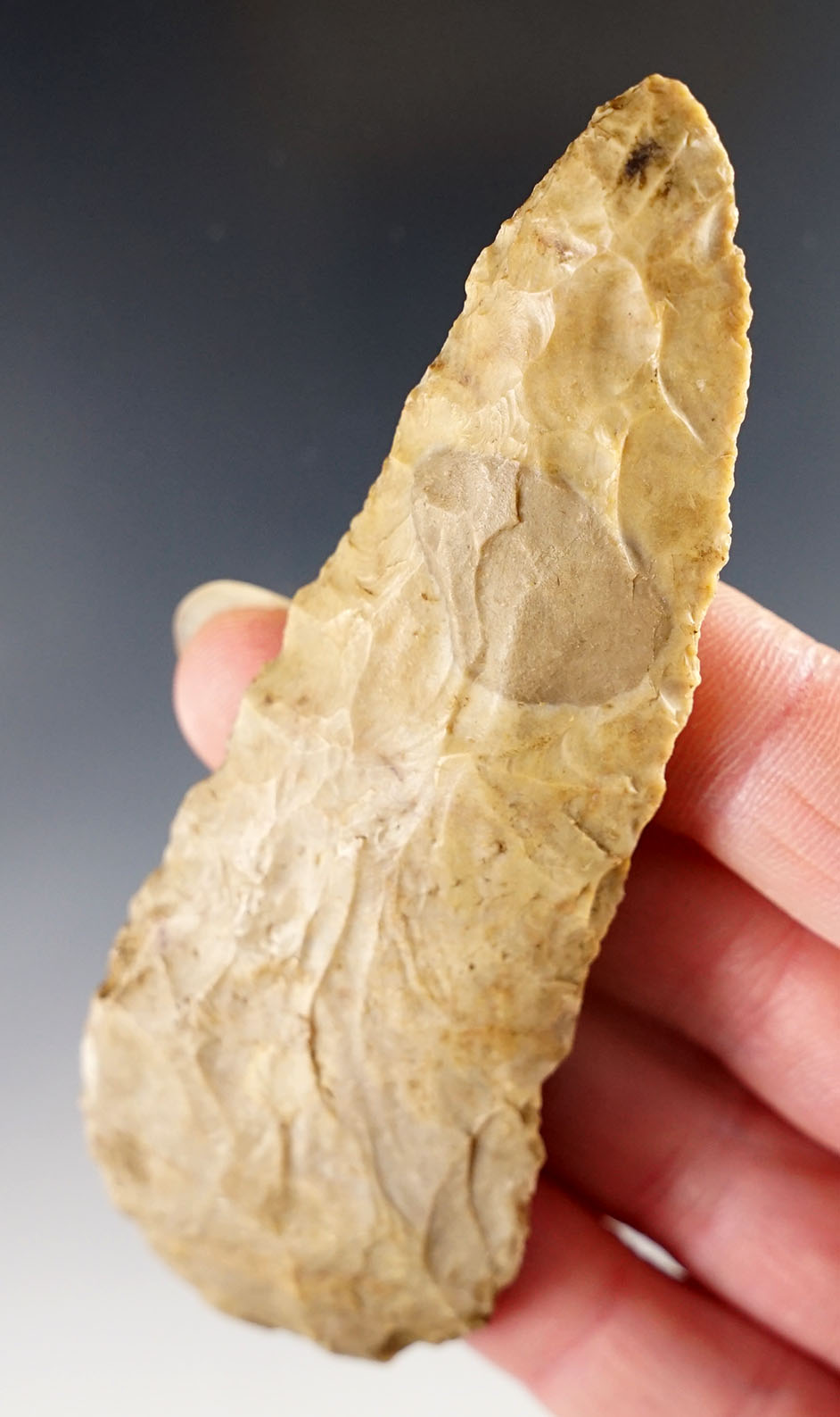 4" Paleo Knife made from well patinated flint. Saginaw, Michigan. Ex. Mike Hosier,  Milner.