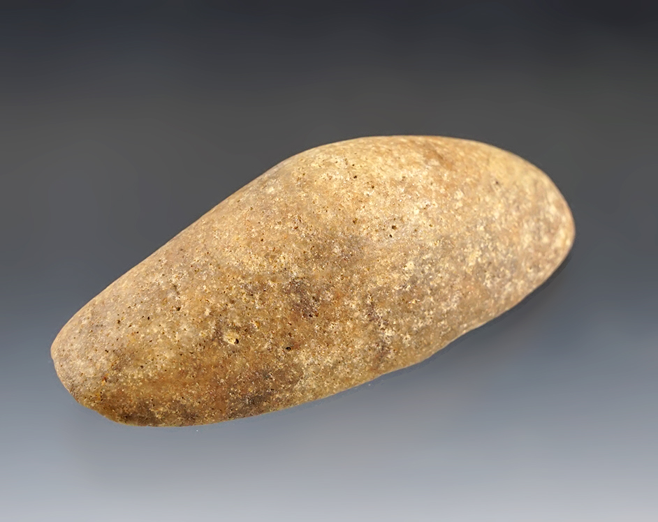 3 3/8" Scooped Boatstone - yellow Quartzite. Found in Fulton Co., Ohio. Ex. Archie Diller.