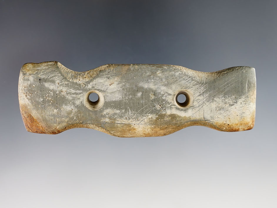 4 1/8" Hopewell Gorget made from well patinated Slate. Ohio. Ex. Dave Root (#2145s)