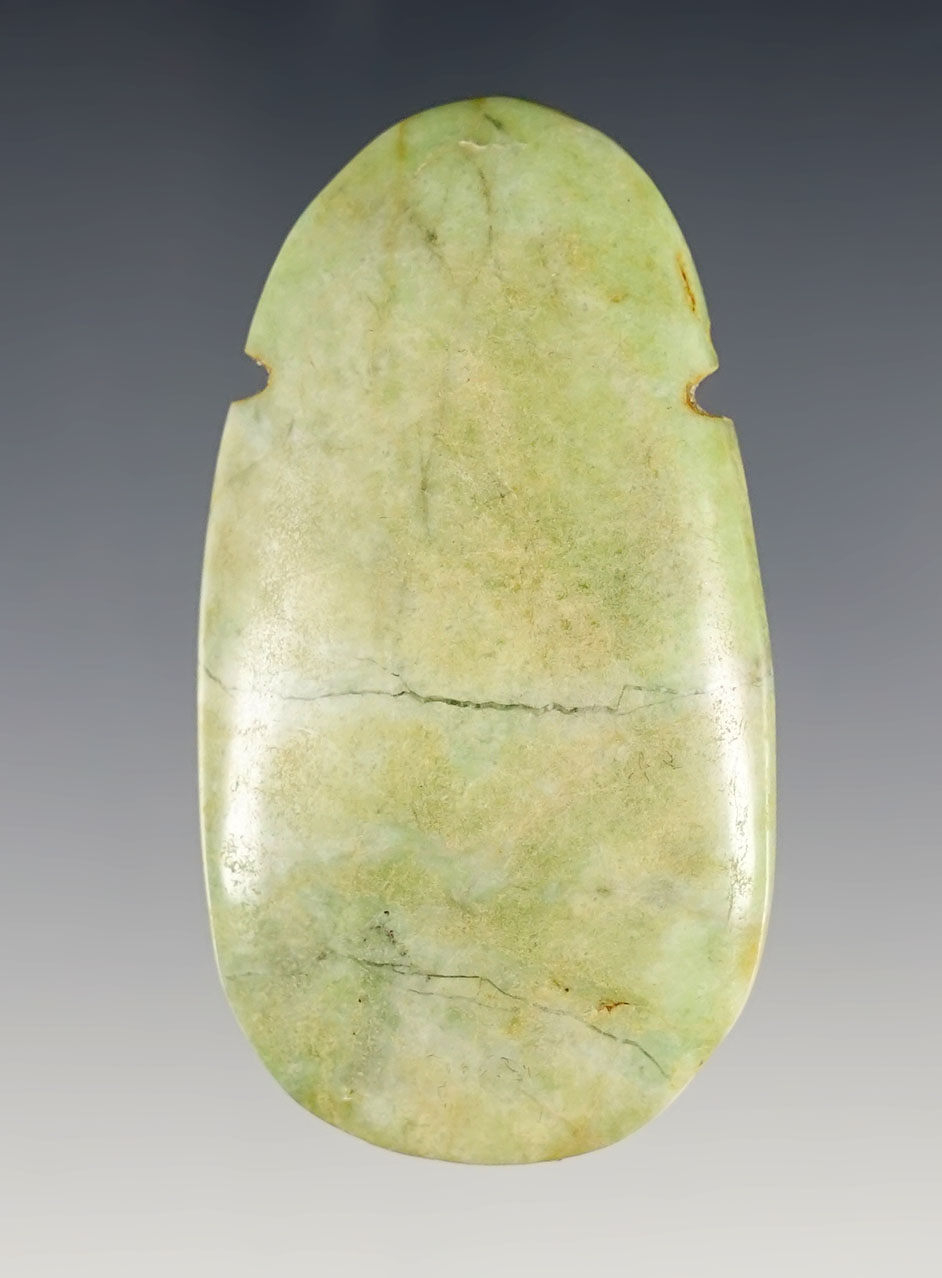 Beautiful material on this 2 3/8" Plain Ax God made from green Jade. Recovered in Costa Rica. 