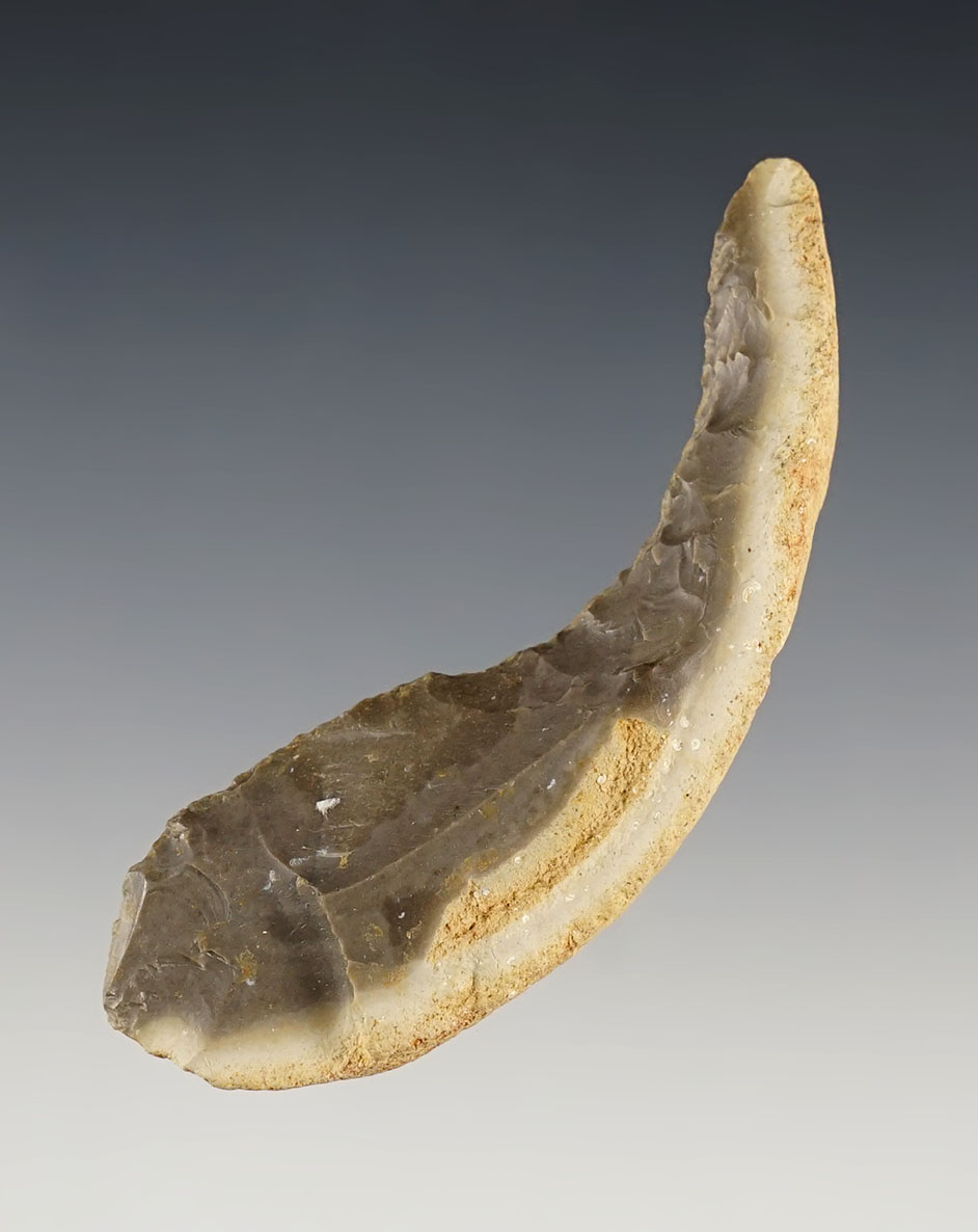 Uniquely styled 3 1/2" Uniface Shaft Scraper made from Hornstone. Found in western Ohio. 