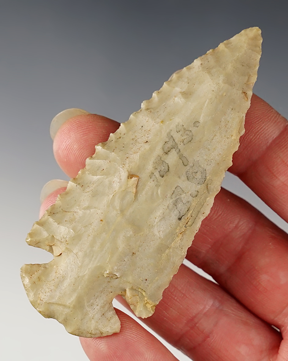 Well styled and nicely patinated 3 1/4" Notch Base Dovetail found in Indiana. 