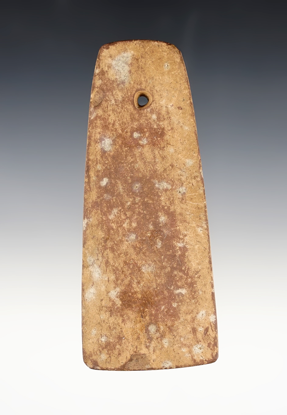 Rare for area! 4 5/8" Trapezoidal Pendant recovered in Maine. Ex. Kurt Spurr. 