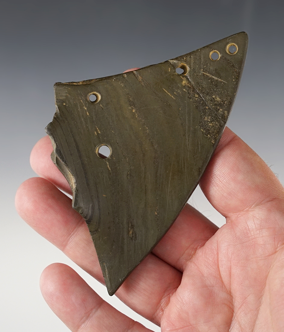 3 1/4" Wing Bannerstone half that was anciently salvaged. Wing tip has been glued.  Ohio. 