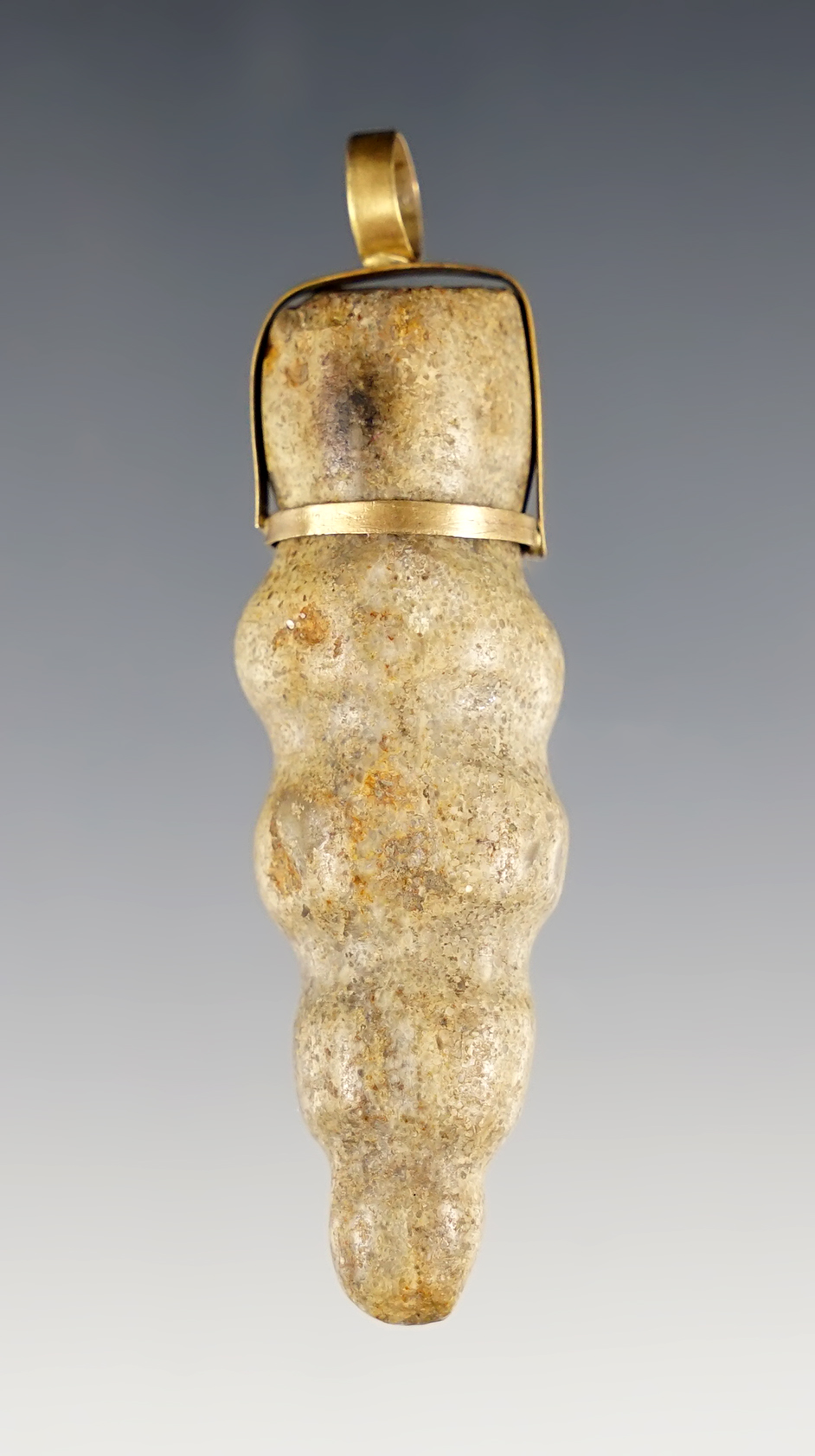 2 3/16" Snail-shell Form Pendant made from gray Steatite with a modern metal mount