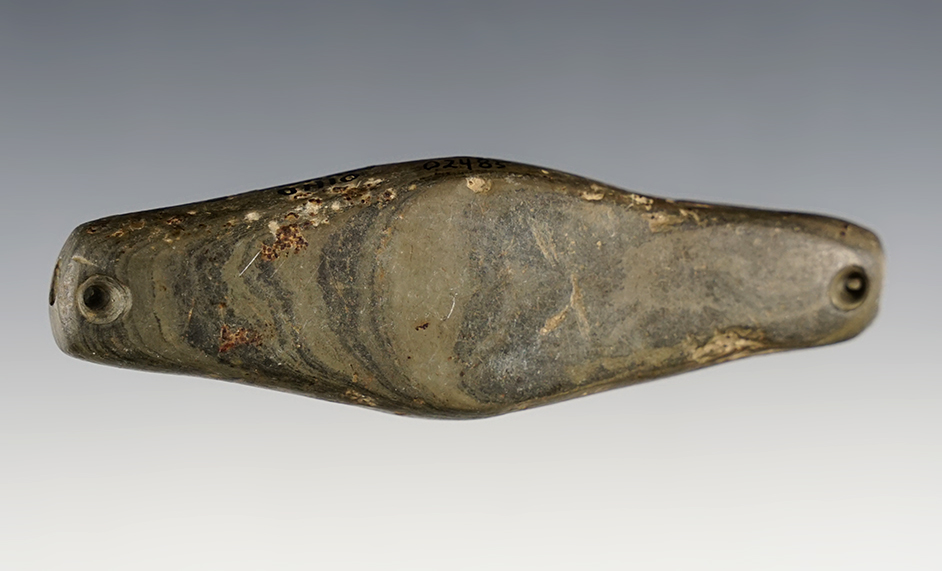 Very unique 3 3/4" Expanded Center Weight with bar amulet style drilling. Morrow Co., Ohio.