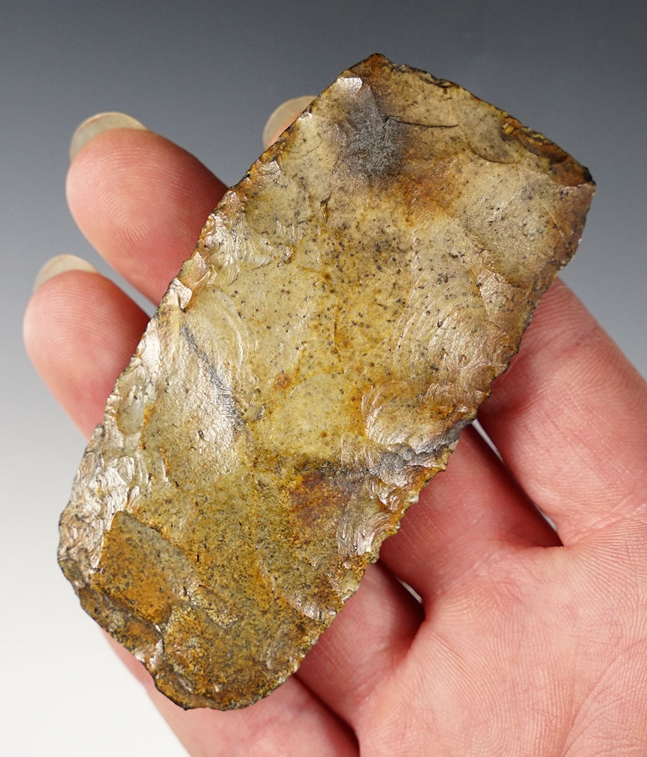 Nice! 3 5/16" Paleo Square Knife made from beautifully colored river patinated flint. Georgia. 