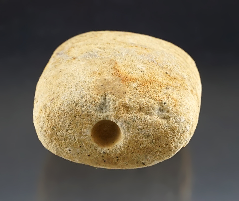 2" by 2" Sandstone Bannerstone recovered in Ohio. Drilling started on one end.