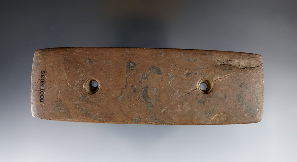 5" Bar Gorget made from red and black Mottled Slate. Pictured in "Who's Who" #1, page 29. Ex. Dilley