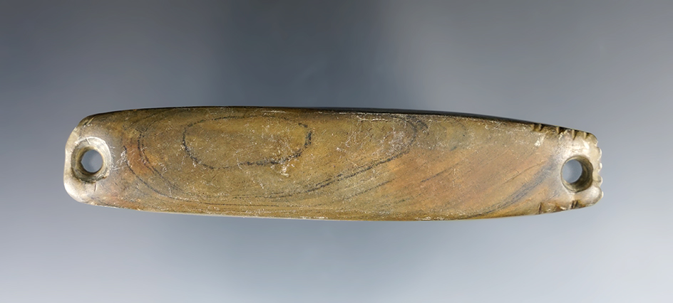 3 7/8" Glacial Kame Bar Amulet that is heavily tallied found in Preble Co., Ohio. Ex. Jerre Wall.