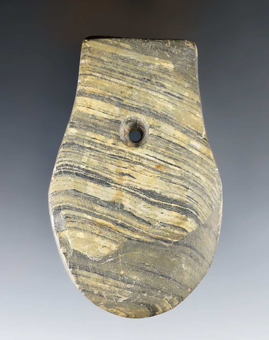 3 7/16" Adena Keyhole Pendant found in Greene Co., Ohio. Pict. in "The Stone Age In North America"