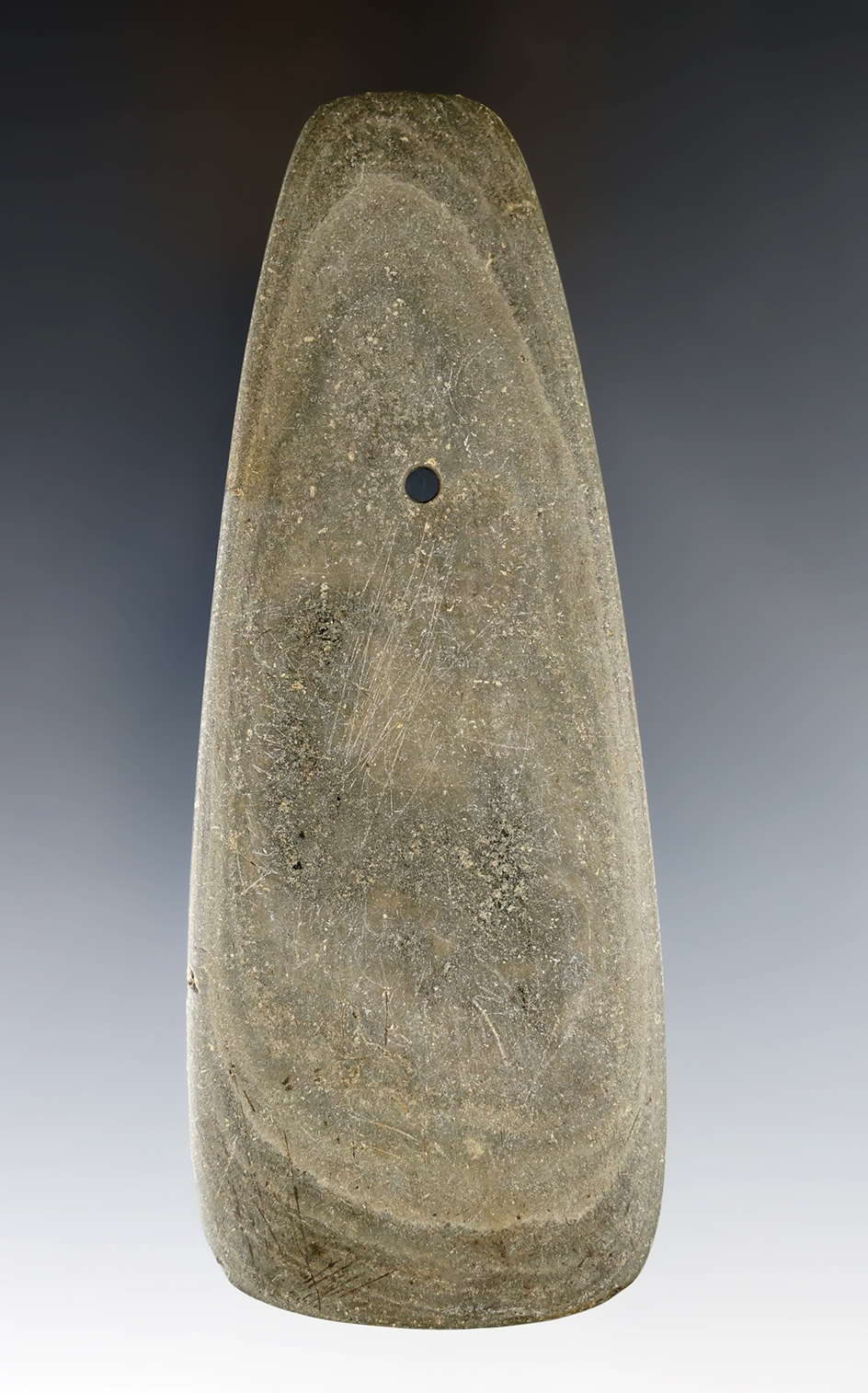 4 7/8" Hopewell Trapezoidal Pendant found by Elmer Bondley in Marion Co., Ohio.