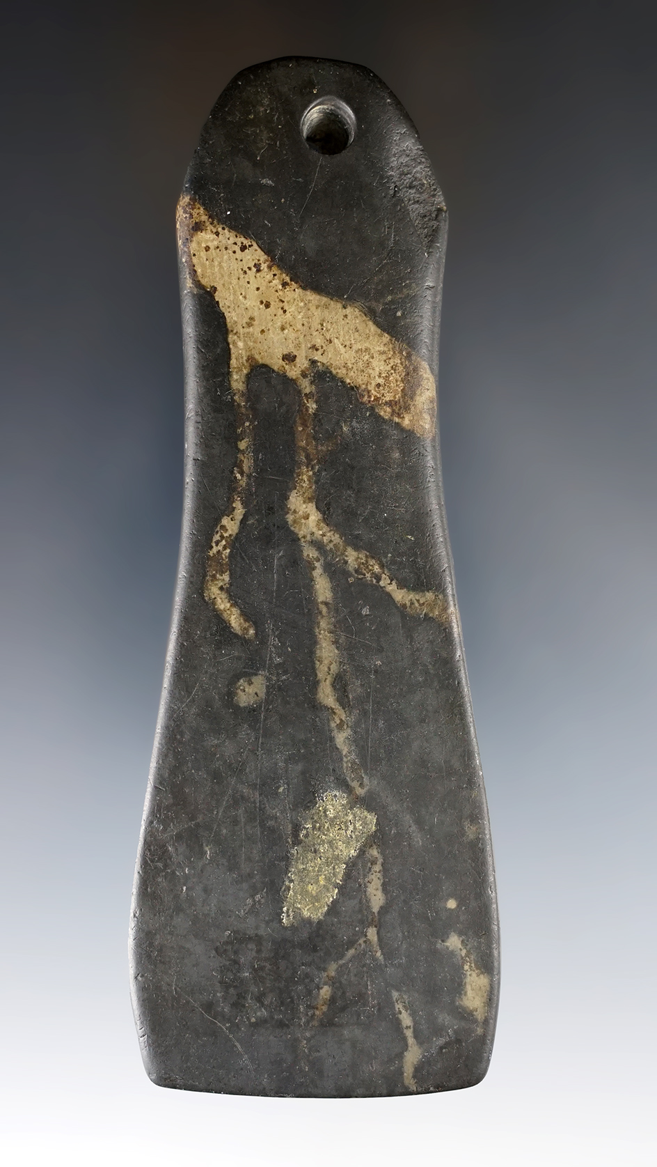 Unique style on this 5" Adena Pendant found in 1958 by Al Wakefield Mahoning Co., Ohio.