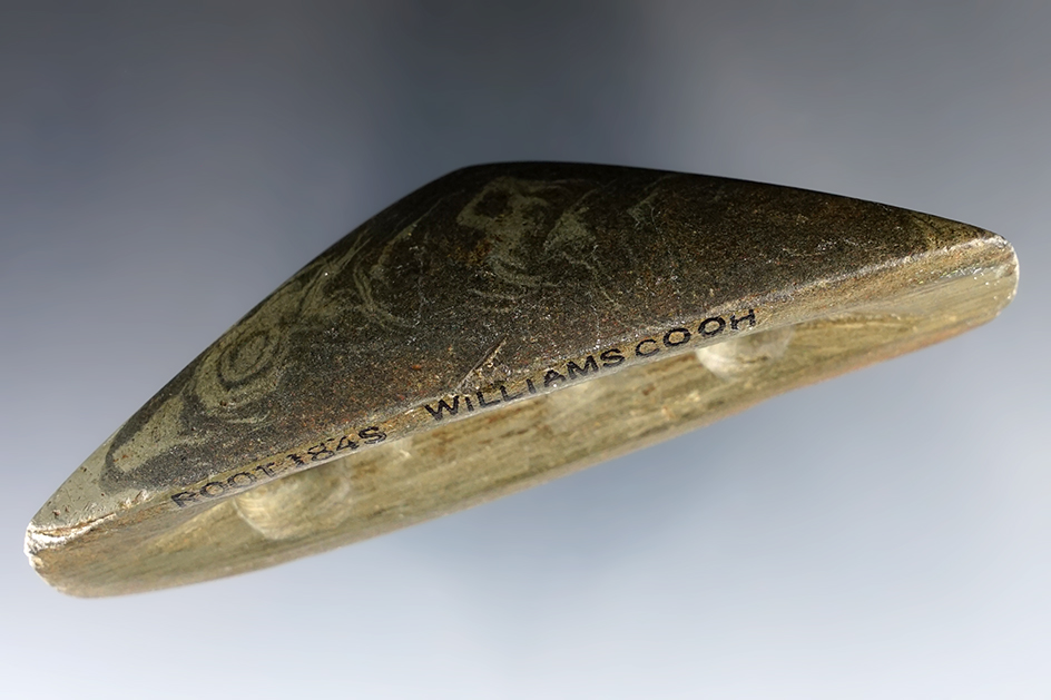 4" Woodland Boatstone  with a nicely scooped bottom. Found in Williams Co., Ohio. Pictured!